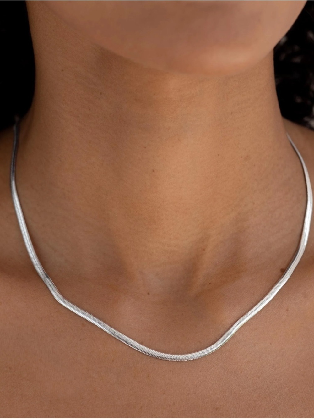 Sterling Silver Snake chain Herringbone Necklace - Sleek Silver size 17”